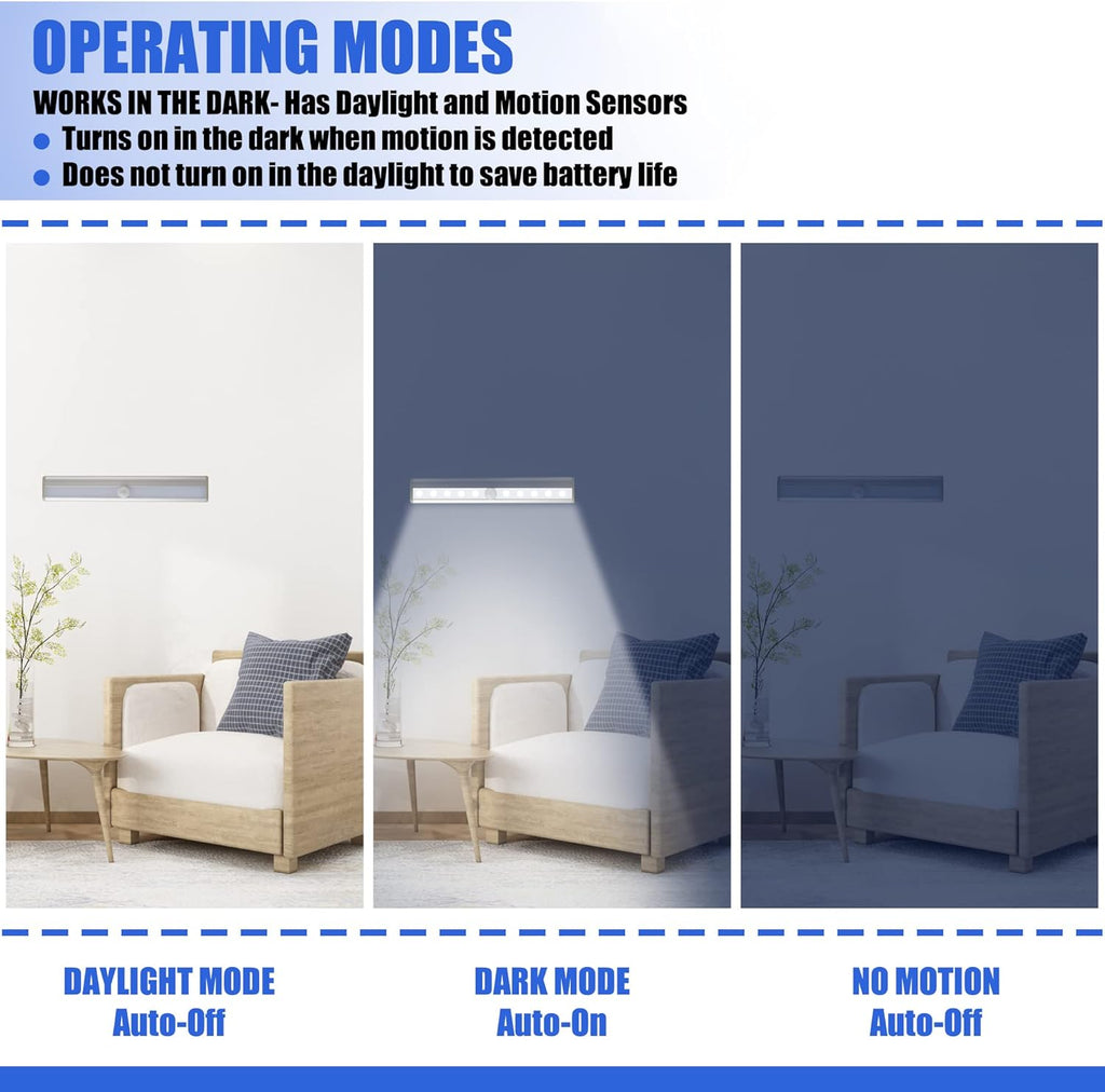 Motion Sensor Closet Lights, LED Cordless Under Cabinet Lighting, Wireless Stick-on Anywhere Battery Operated 10 LED Motion Sensor Night Light, Safe Lights for Cabinet Wardrobe Stairs (2 Packs)