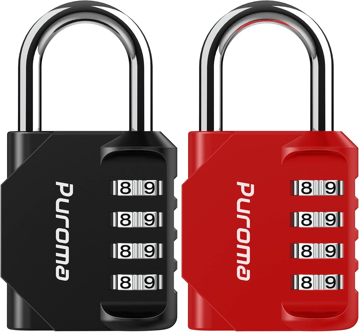 Puroma 2 Pack Combination Lock for Locker 4 Digit Outdoor Waterproof Padlock for School, Gym, Sports, Fence, Toolbox, Gate, Case, Outdoor, Hasp Storage, Cabinets (Red & Black)