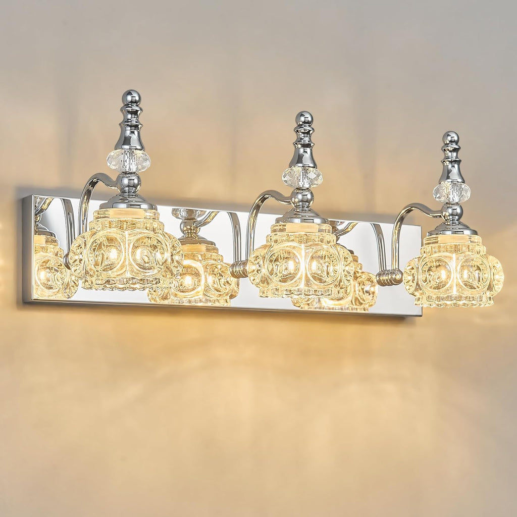 3-Light Vintage Bathroom Vanity Light Fixture Industrial Chrome with Glass Shade Vanity Light Fixtures Over Mirror Glass Bathroom Vanity Lighting Fixtures G9 Bulb Wall Lights