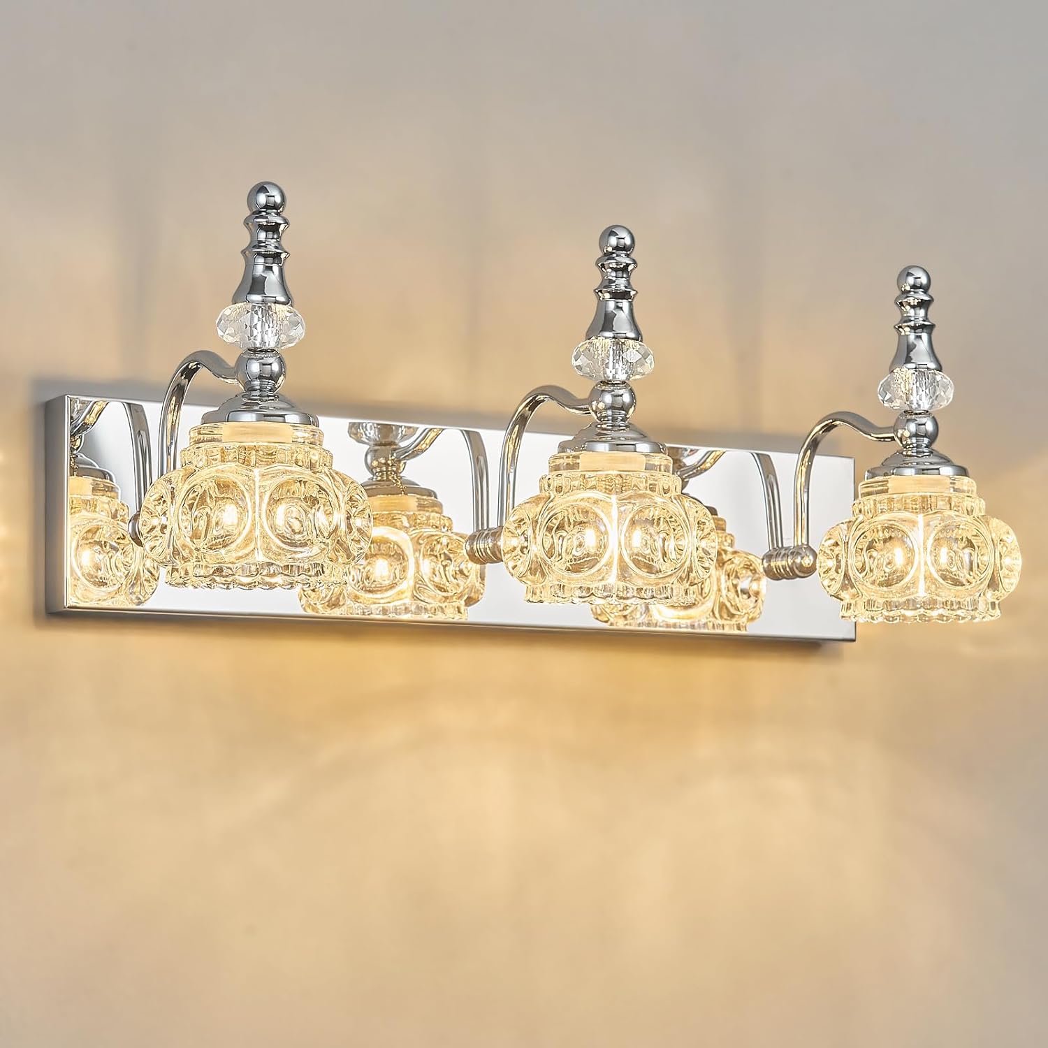 3-Light Vintage Bathroom Vanity Light Fixture Industrial Chrome with Glass Shade Vanity Light Fixtures Over Mirror Glass Bathroom Vanity Lighting Fixtures G9 Bulb Wall Lights