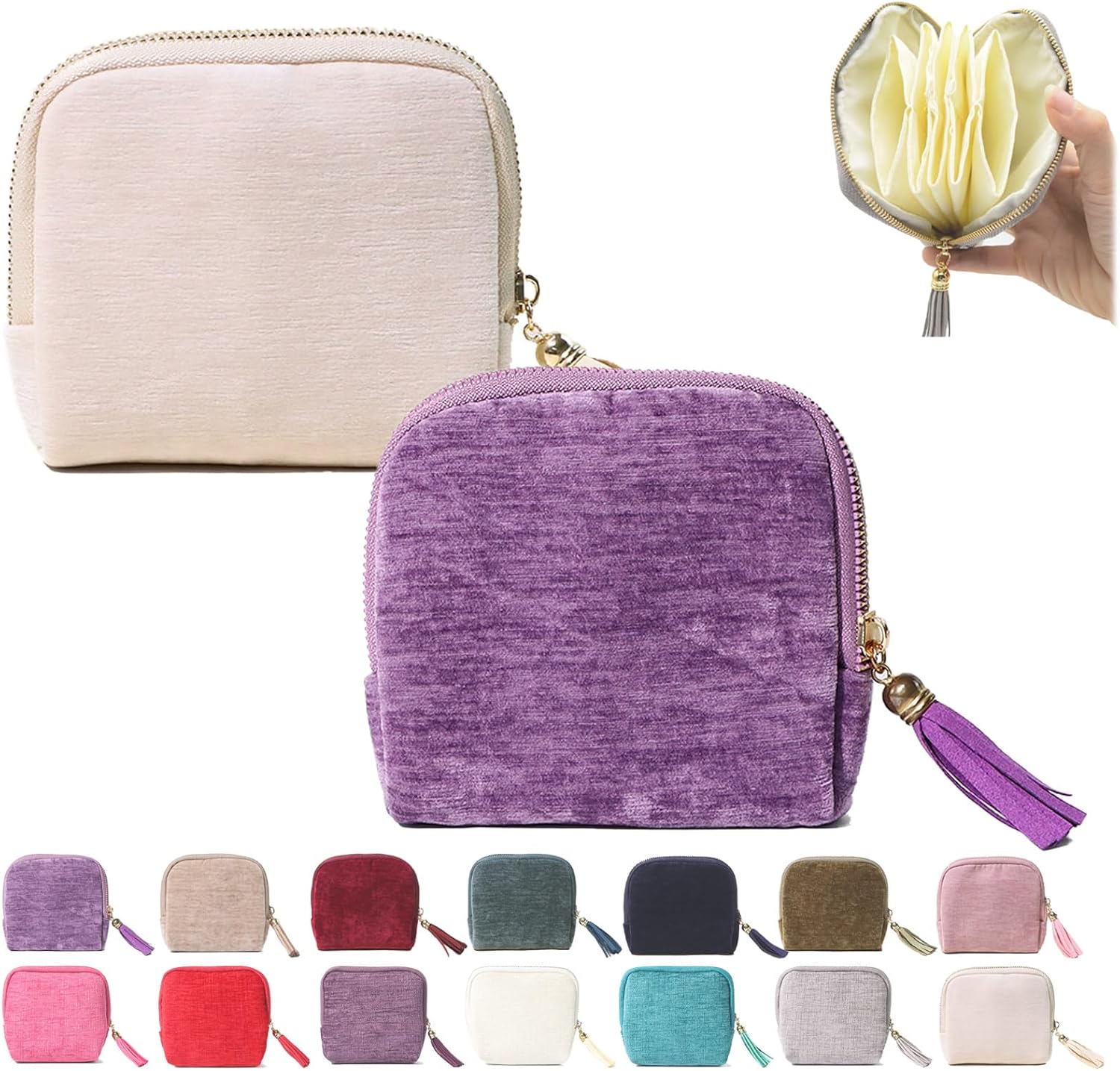 Stuffdatas Travel Jewelry Case, Stuffdatas Bags, Small Jewelry Travel Pouch Mini, Travel Jewelry Organizer Pouch Velvet, with 5 Compartments (2PCS-B)