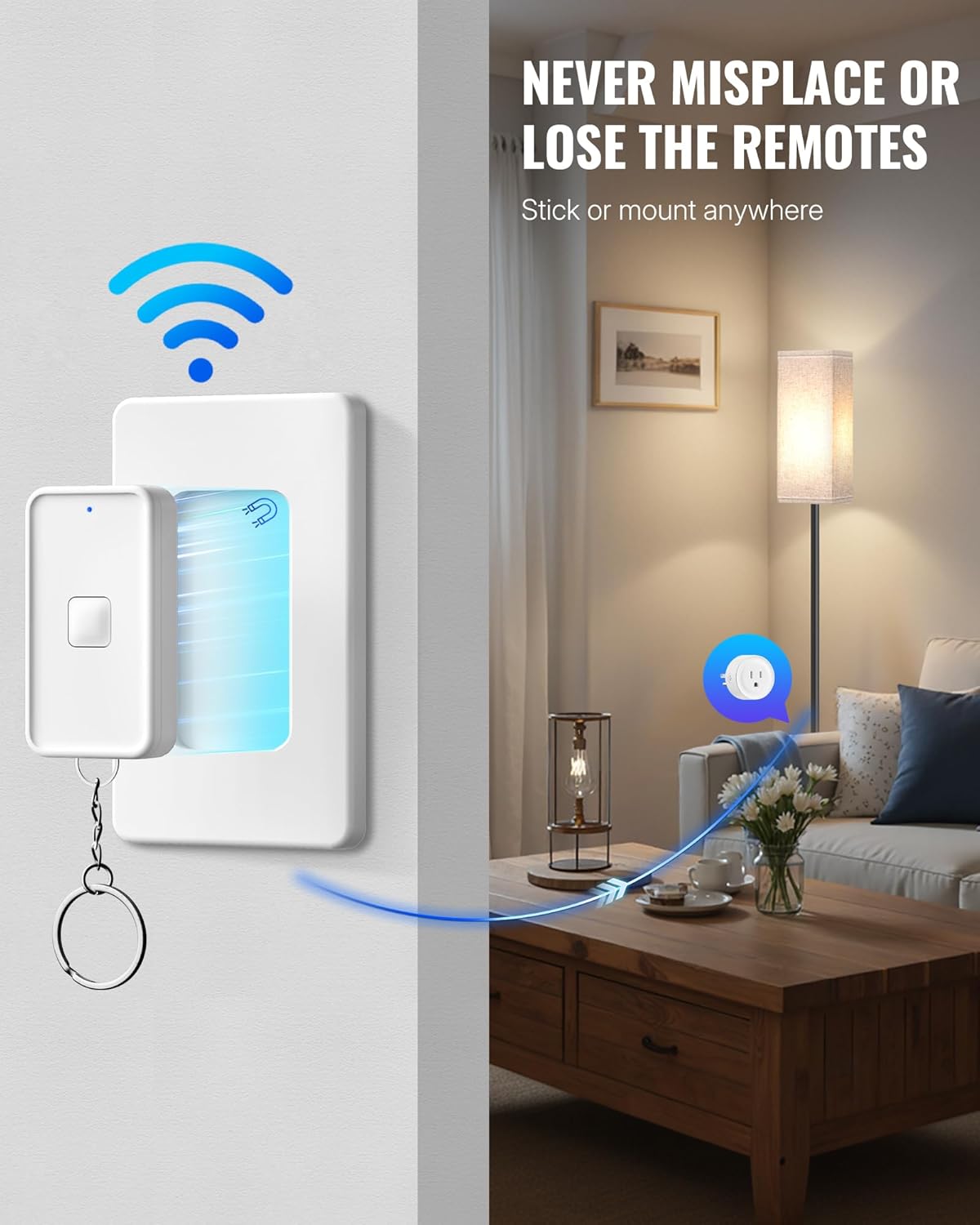 Remote Control Outlet, WILAWELS Remote Outlet Switch with Magnetic Base, Wireless On Off Power Switch for Lights, Lamps, Fan, Home Appliance, 100ft RF Range, 10A/1250W, Pre-Programmed W14RC1106