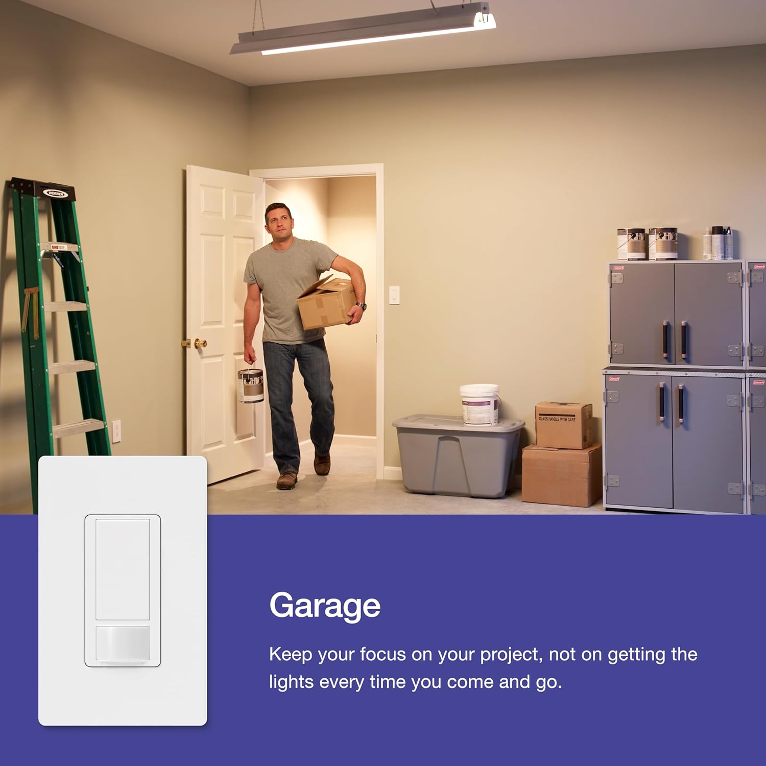 Lutron Maestro Motion Sensor Light Switch Indoor for Bathroom, Garage, Laundry Room, Any Bulbs, Occupancy Vacancy Sensor, Single-Pole, MS-OPS2-TP, Taupe