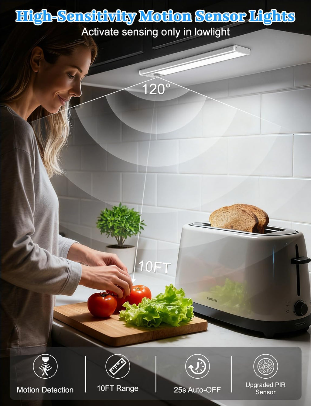 2000mAh Rechargeable Motion Sensor Light Indoor, Under Cabinet Lighting with Charging Station, 3 Color Tempers Dimmable Closet Lights Wireless, Magnetic Under Cabinet Lights for Kitchen, 6-Pack