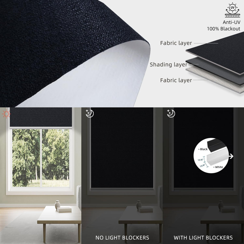 SmartWings Motorized 100% Blackout Shades Blinds, Custom Size, Cordless Window Shades Rechargeable Battery, Work with Matter/Apple HomeKit, Alexa, Thread/Zigbee, Remote Optional, Eclipse Onyx Black
