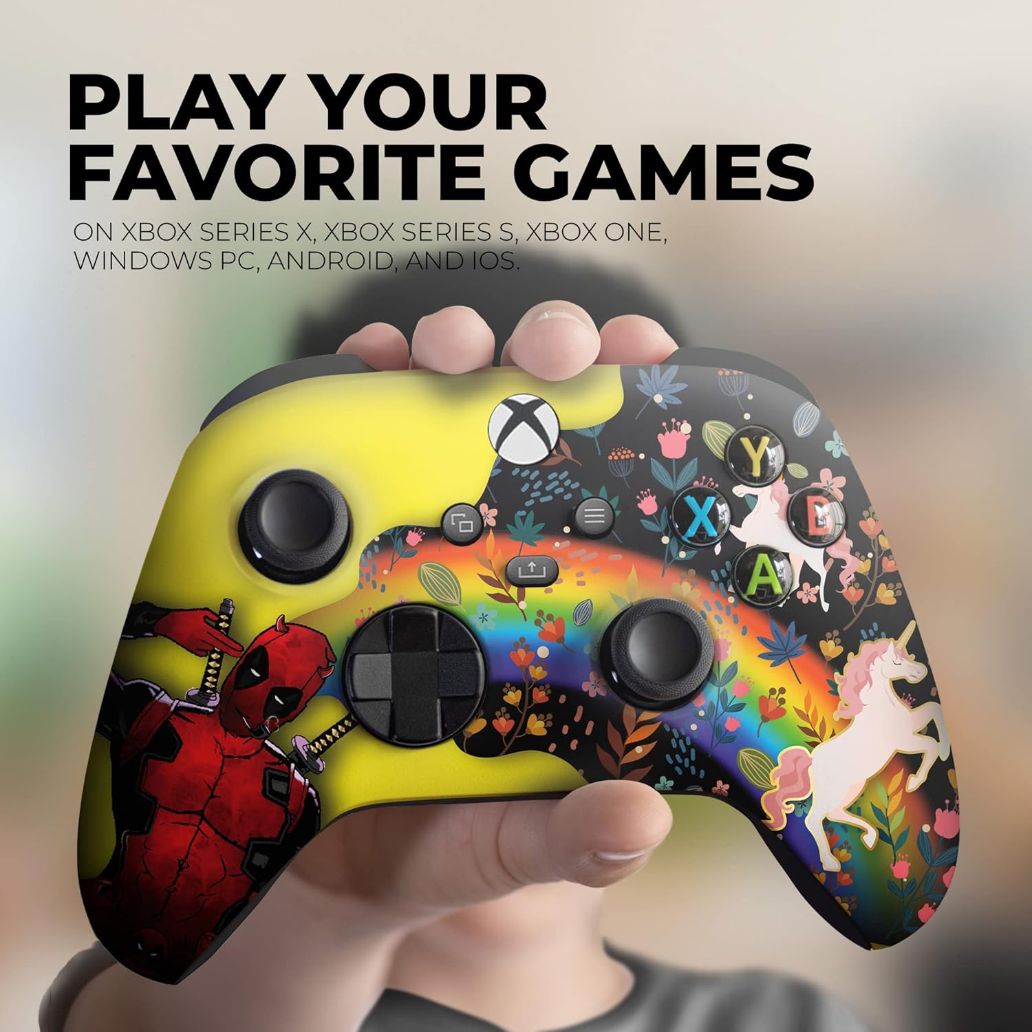 DreamController Deaddpool & Unicorn Custom X-box Controller Wireless compatible with X-box One/Series X/S Proudly Customized in USA with Permanent HYDRO-DIP Printing (NOT JUST A SKIN)