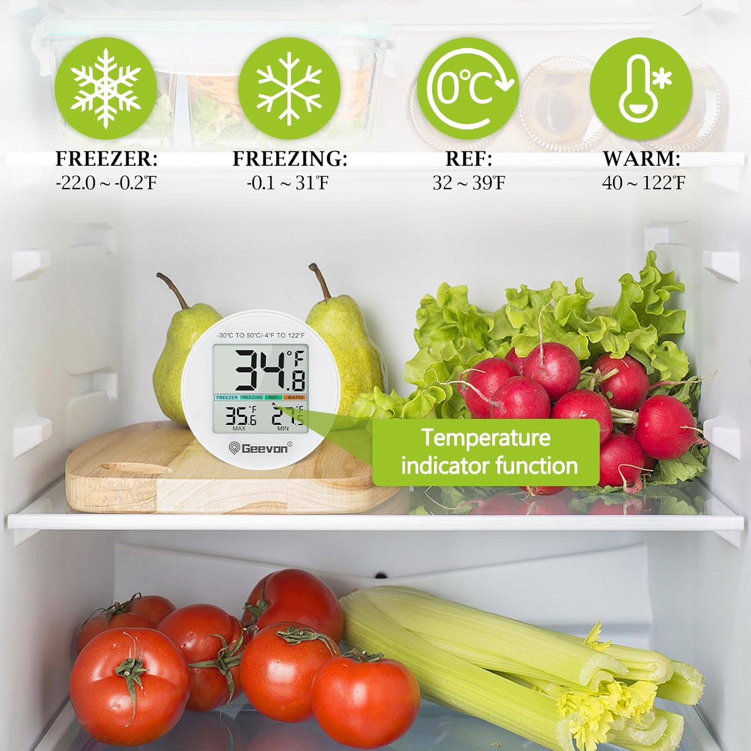 Geevon Small Digital Refrigerator Thermometer 10 Pack, IP65 Waterproof Commercial and Home Use, Max/Min Record Function with LCD Screen, Stand and Magnetic Back, for Fridge, Freezer Scenarios