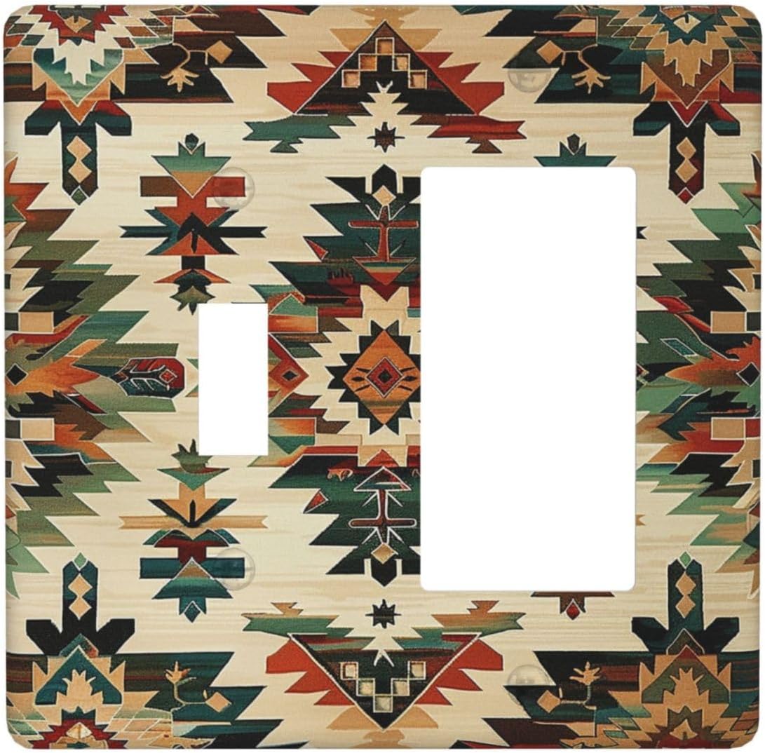 Outlet Covers Southwest Rustic American Indian Aztec Boho 1 Toggle 1 Rocker Combination Decorative Wall Plate Electrical Switch Plates Light Switch Cover Plate for Bed Room living Room