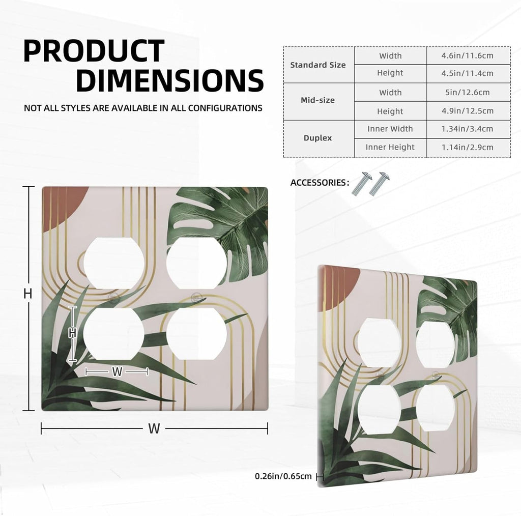 Decorative Outlet Covers Boho Mid Century Abstract Arch Green Leaves 2 Gang Wall Plate Double Duplex Light Switch Cover Switch Plate Covers for Bedroom Home Decor