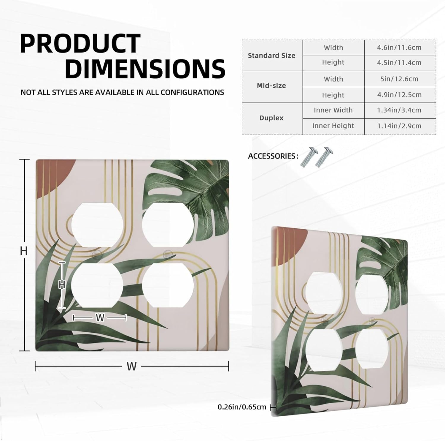 Decorative Outlet Covers Boho Mid Century Abstract Arch Green Leaves 2 Gang Wall Plate Double Duplex Light Switch Cover Switch Plate Covers for Bedroom Home Decor