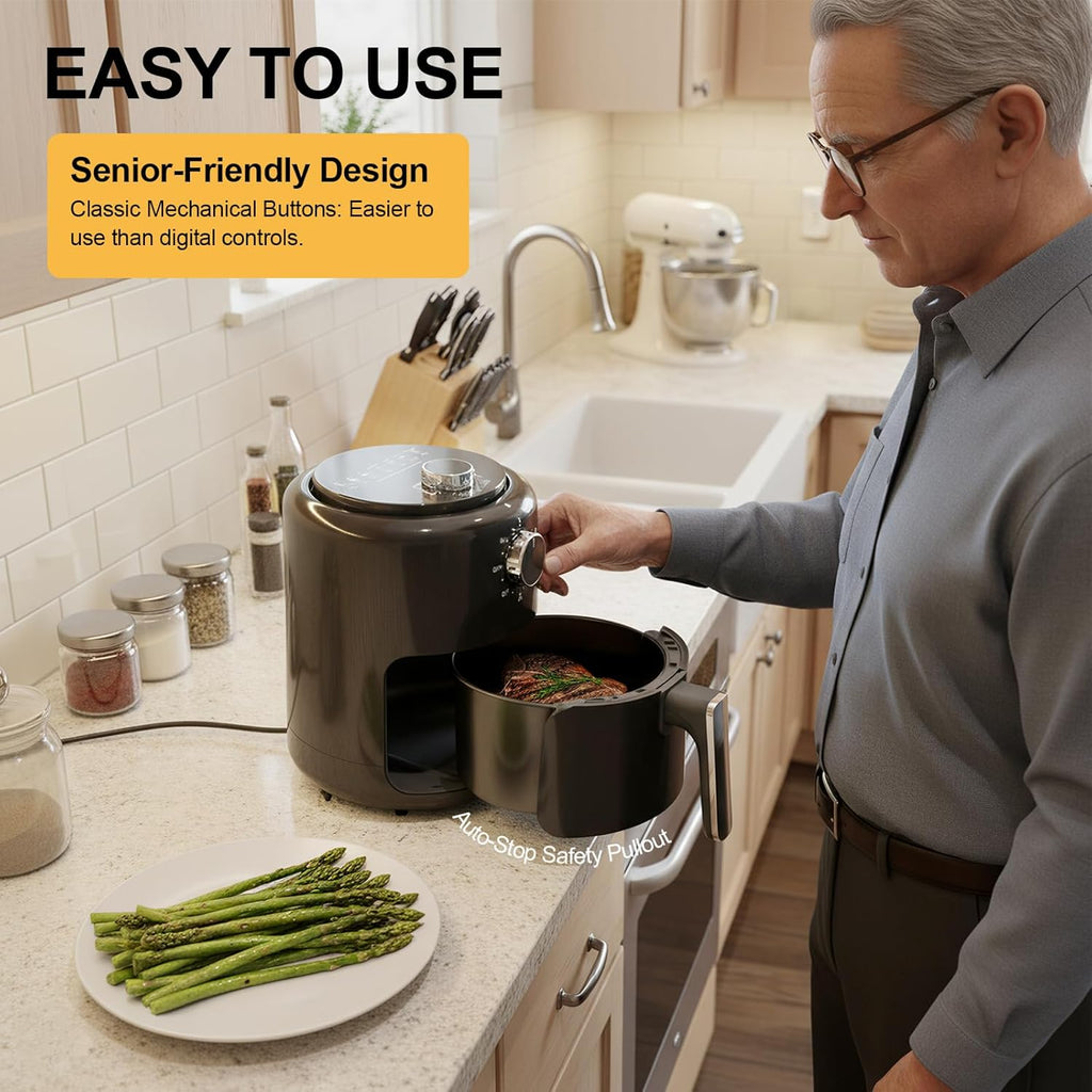 Compact Air Fryer Small 2QT, 4-in-1 Small Mini Airfryer, Bake, Roast, Reheat, 98% Less Oil, Adjustable Temperature Control w/ 60min Timer, Quiet, Nonstick & Dishwasher Safe Basket, BPA-Free, Black
