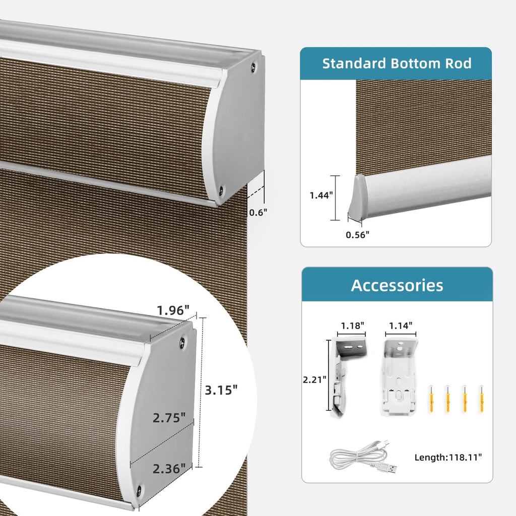 SmartWings Motorized Light Filtering Shades, Work with Matter Apple Homekit Z-Wave Alexa Google, 50% Blackout Transparent Smart Window Roller Shades with Remote Control Custom up 110"W X 138"H, Cocoa