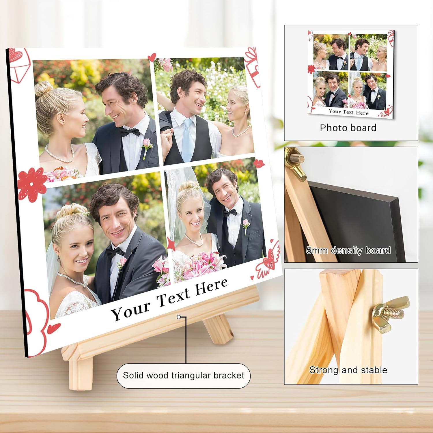 Custom Photo Frame with Stand, Personalized Picture Display, MDF and Wood Construction, Desktop Decor, Multiple Designs, Customizable Gift for Family and Friends