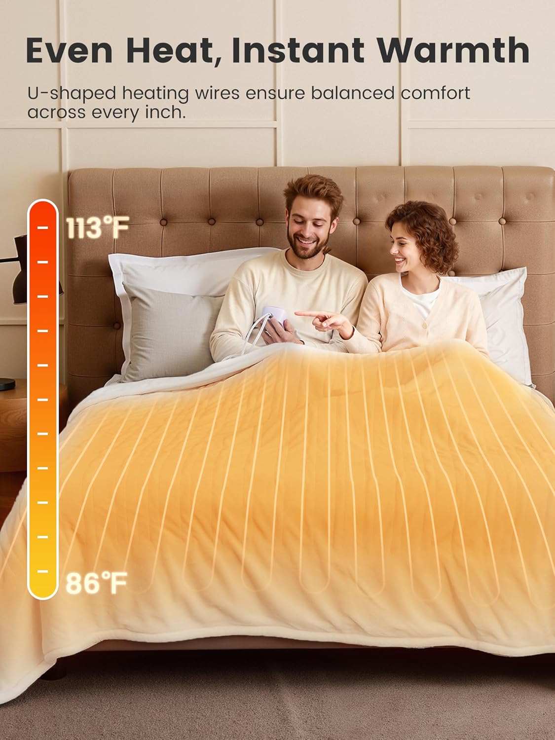 WOOMER Heated Blanket Full Size 77" x 84", Electric Blanket with 0.5-12 Hours Timer & 10 Heating Levels, ETL Certified, White Double-Sided Velvet, Over-Heat Protect, Machine Washable
