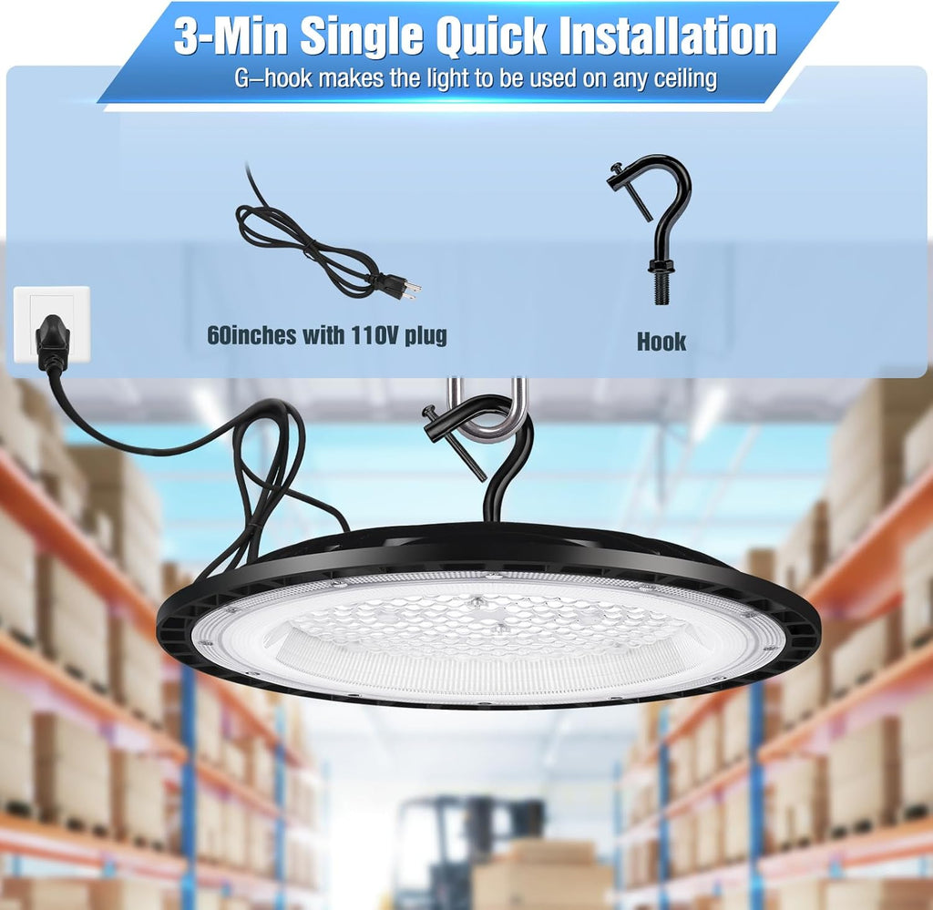 12 Pack 200W UFO LED High Bay Lights,120VAC IP66 Waterproof,90800LM 5000K Daylight, 850W MH/HPS with Plug Commercial Bay Lighting for Barn,Gym,Factory,Warehouse,Shop,Workshop,Gym