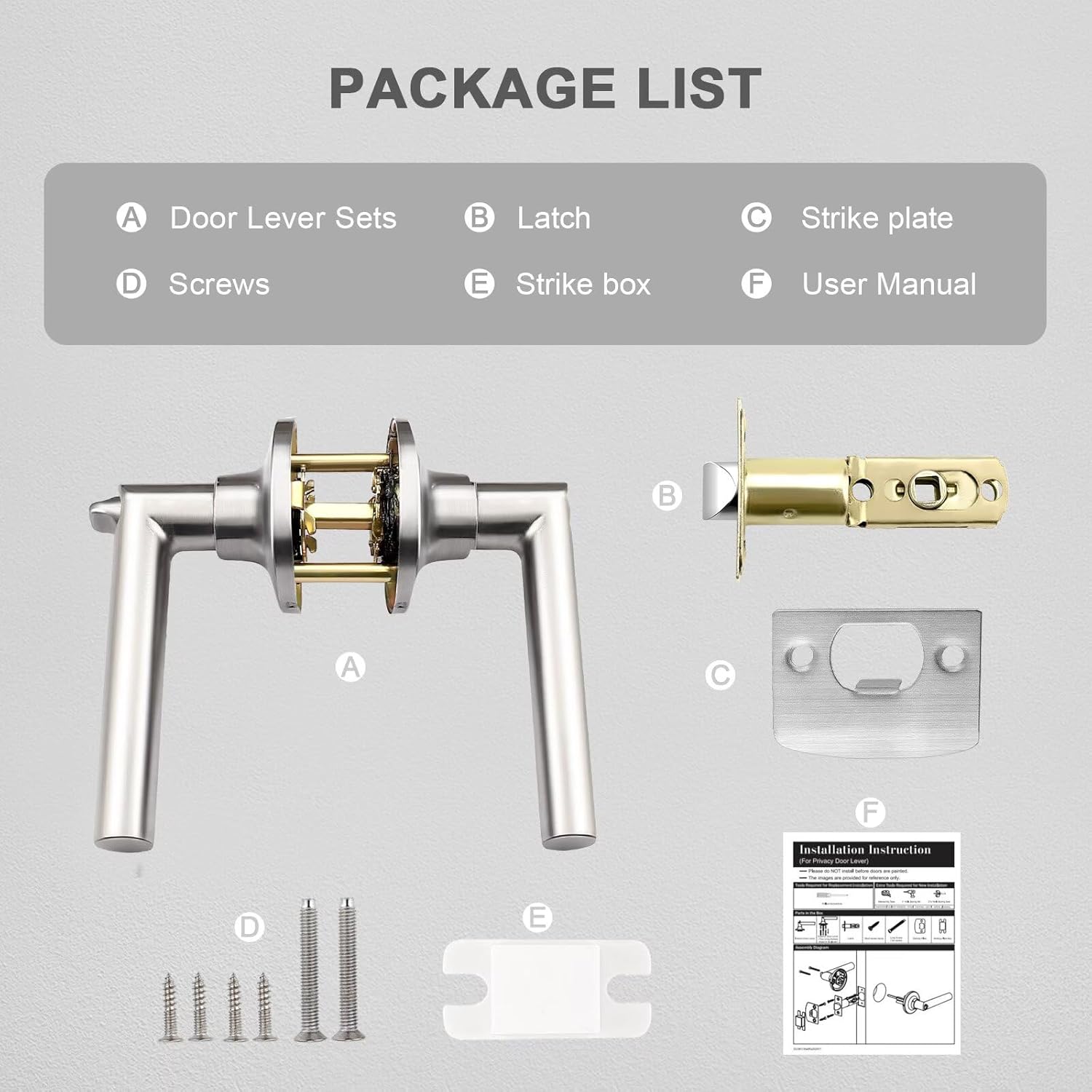 GOBEKOR 4 Pack Brushed Nickel Door Handles Privacy Door Levers with Lock,Heavy Duty Interior Door Handles for Bedroom and Bathroom,Sleek Round Door Lever Satin Nickel with No Key