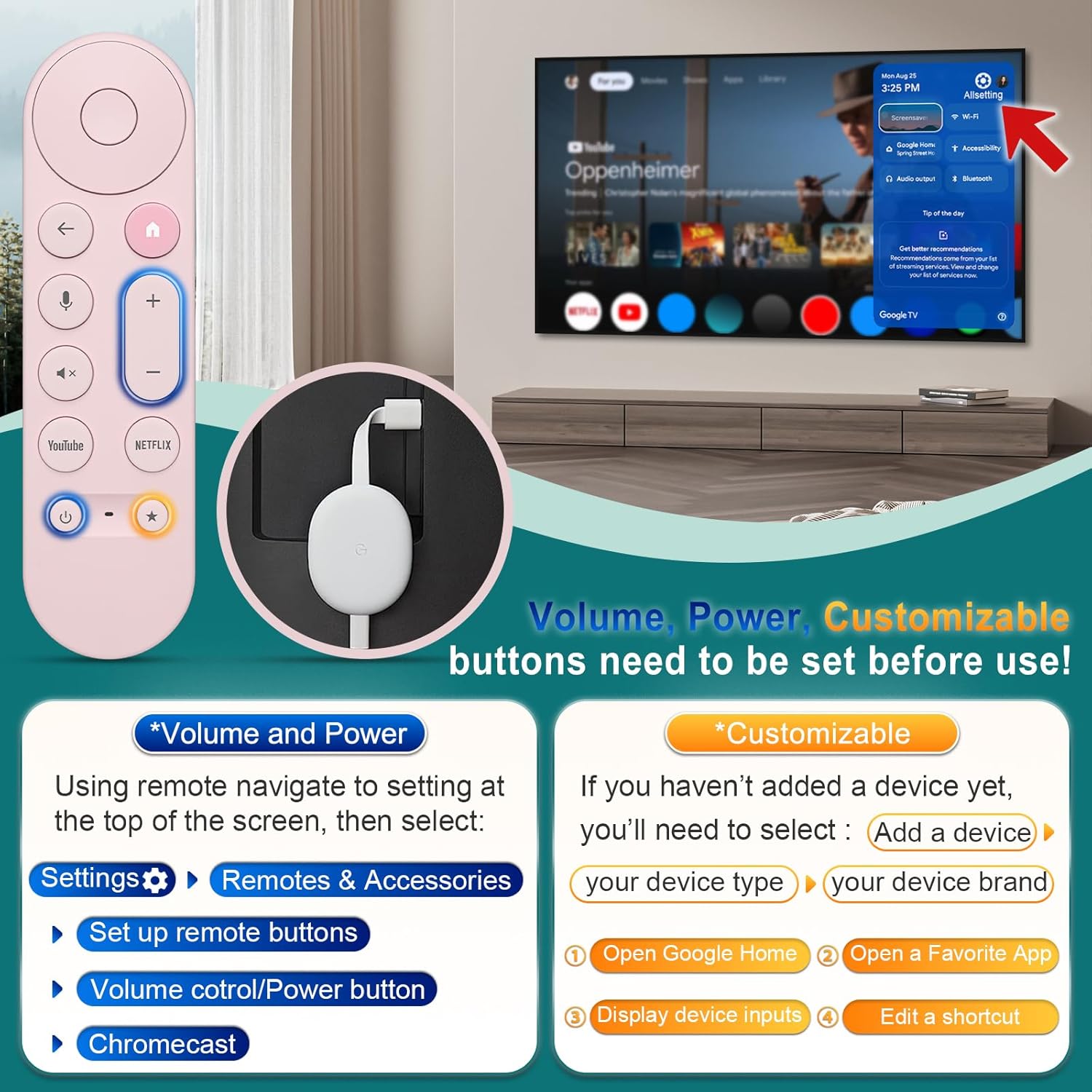 Voice Replacement for Google-Chromecast-TV-Remote, for Chromecast with Google TV Remote, for Google TV Streamer.1-Year Warranty.