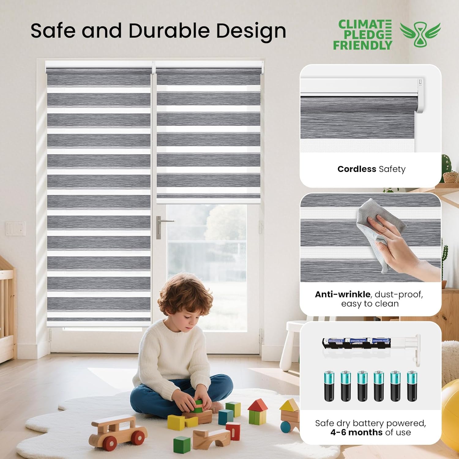 Grandekor Motorized Zebra Blinds with Remote Control,Smart Zebra Blinds for Windows,Electric Zebra Shades, Hemp Grey,31" W x 72" H