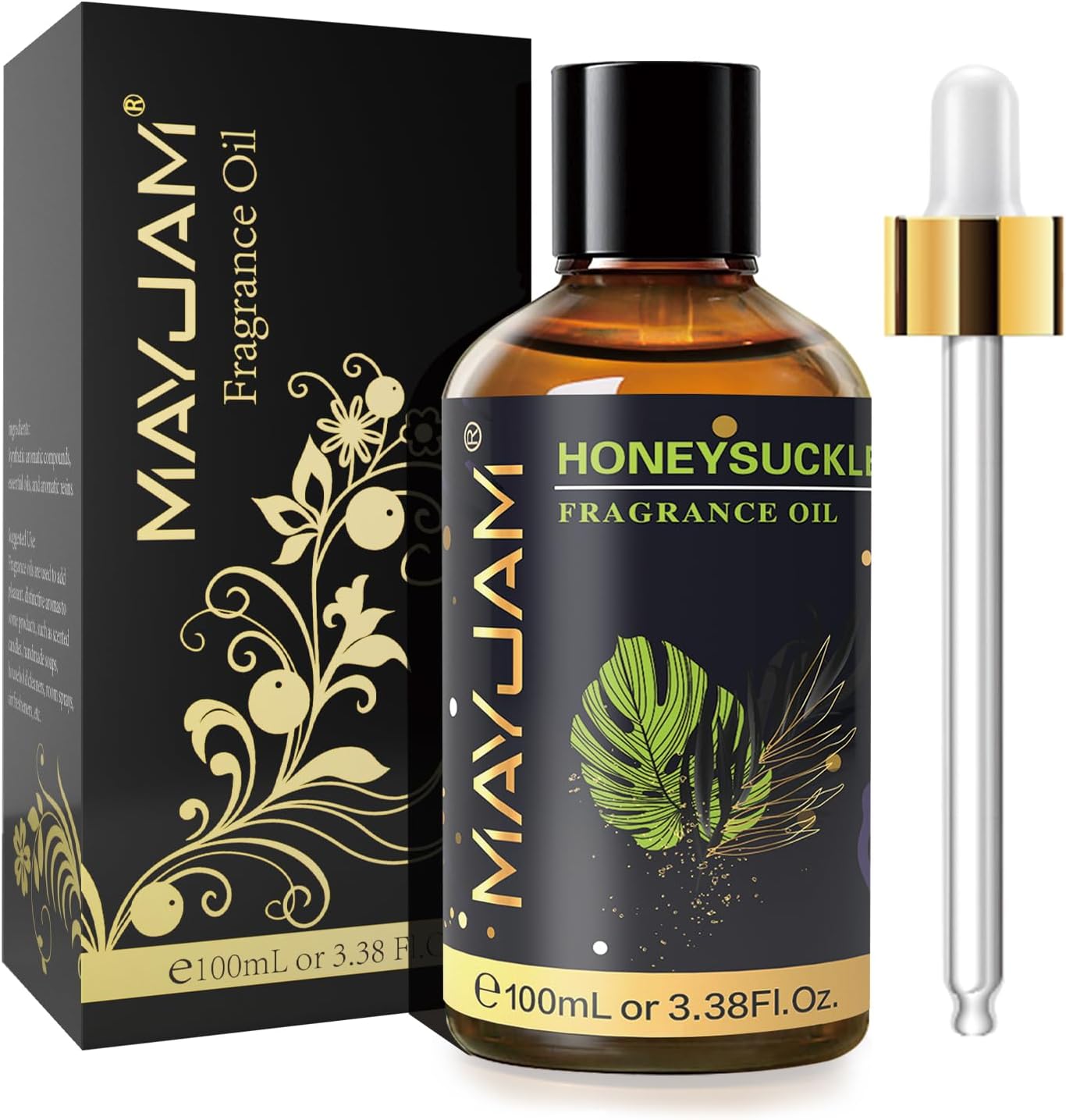 MAYJAM 100ML/3.38FL.OZ Honeysuckle Fragrance Oils with Glass Dropper, Essential Oils for Diffusers for Home, Long Lasting Scented Oils for Diffusers Soap Candle Making