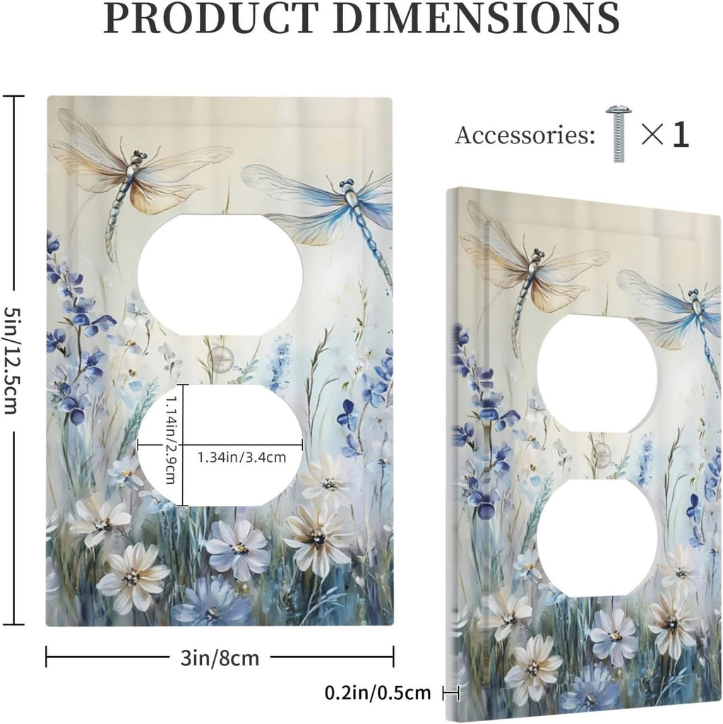Decorative Outlet Covers Watercolor Dragonfly Blue Wihte Flower 1 Gang Duplex Light Switch Cover Plate Unique Wall Plates for Electrical Outlets Switch Plate Covers for Bedroom Home Decor