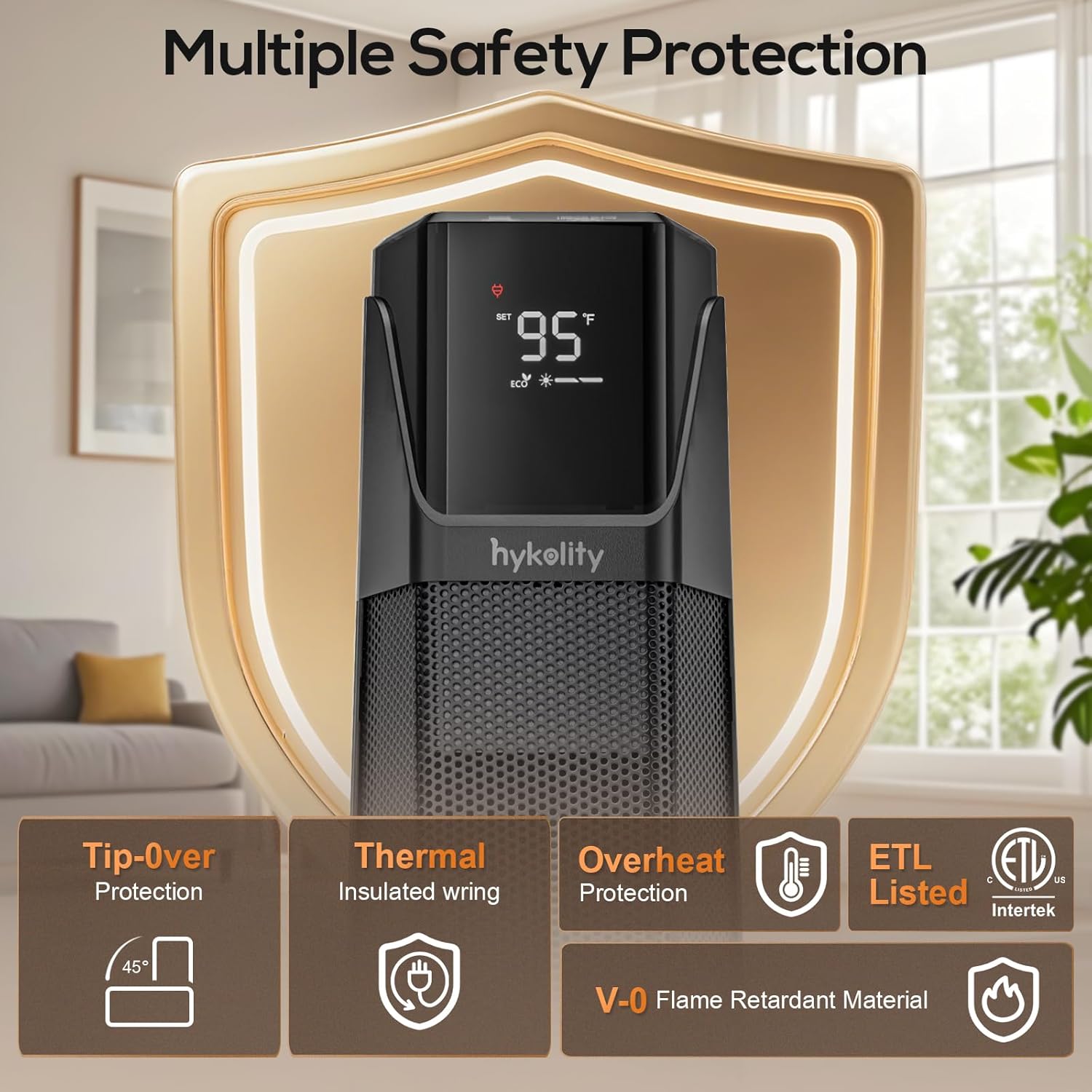 Hykolity Space Heater Large Room, 30" Electric Heaters for Indoor Use with Thermostat and Remote,70° Oscillation, 24H Timer, 1500W Fast Heating Portable Heaters for Office, Bedroom, Home - Black