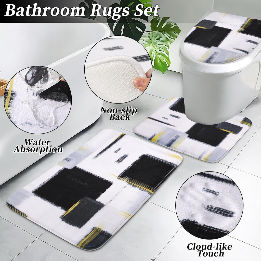Bathroom Accessories Set - 26PCS Black Bathroom Set, Bathroom Accessory Set with Shower Curtain and Rugs and Bathtub Mats for Home