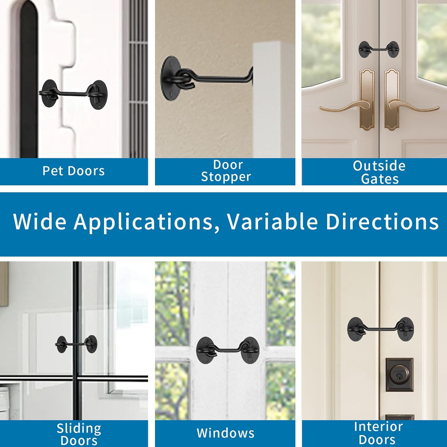 2 Pack Barn Door Latch Lock 4" Black Hook and Eye Latch with Screws, Rust-Resistant Metal Gate Latch for Window, Cabin Hooks, Sliding Door, Bathroom, Bedroom
