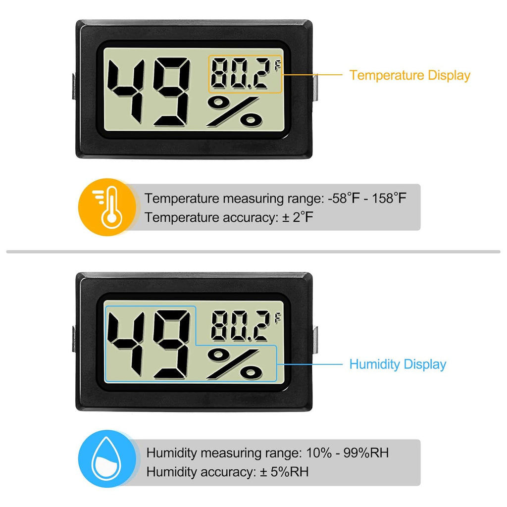 Weewooday Mini Digital Temperature Humidity Meters Gauge with Probe Gauge LCD Fahrenheit Display Thermometer Hygrometer for Incubator Reptile Plant Greenhouse Chicken Coop Garden(Black, 24 Pieces)