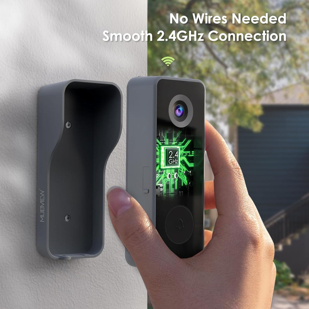 MUBVIEW Wireless Doorbell Camera with Chime, 2K Video Doorbell Wireless with Voice Changer, Motion Detection, Anti-Theft, Night Vision, 2-Way Audio, SD/Cloud Storage, No Subscription