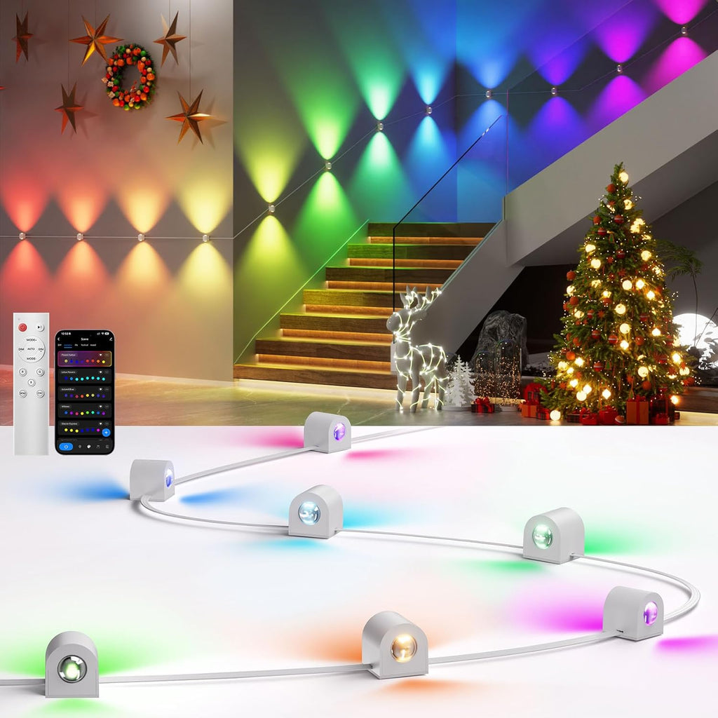 12 Lamp RGBCW Indoor Wall Lights, Up Down Lighting Bedroom Wall Sconces, Music Sync, DIY Styling White Color Changing Wall Lamps For Living room, Party, Home Decor, Compatible Alexa/Google Assistant