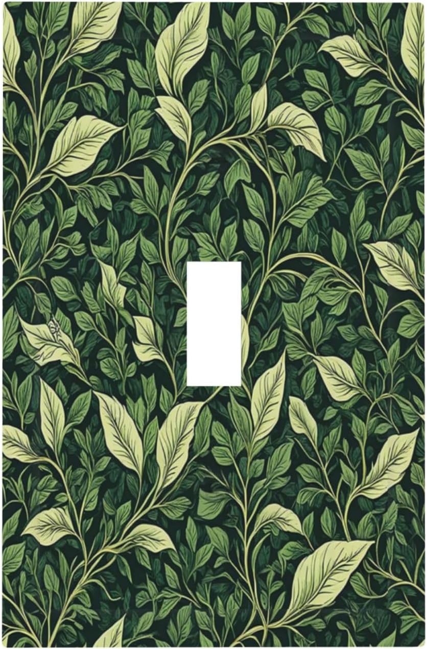 Vintage Green Plant Leaves Single Toggle Light Switch Cover plate Outlet Cover Decorative Switchplate Wall Plates Electrical Panel Cover for Bathroom Living Room 5 X 3 IN