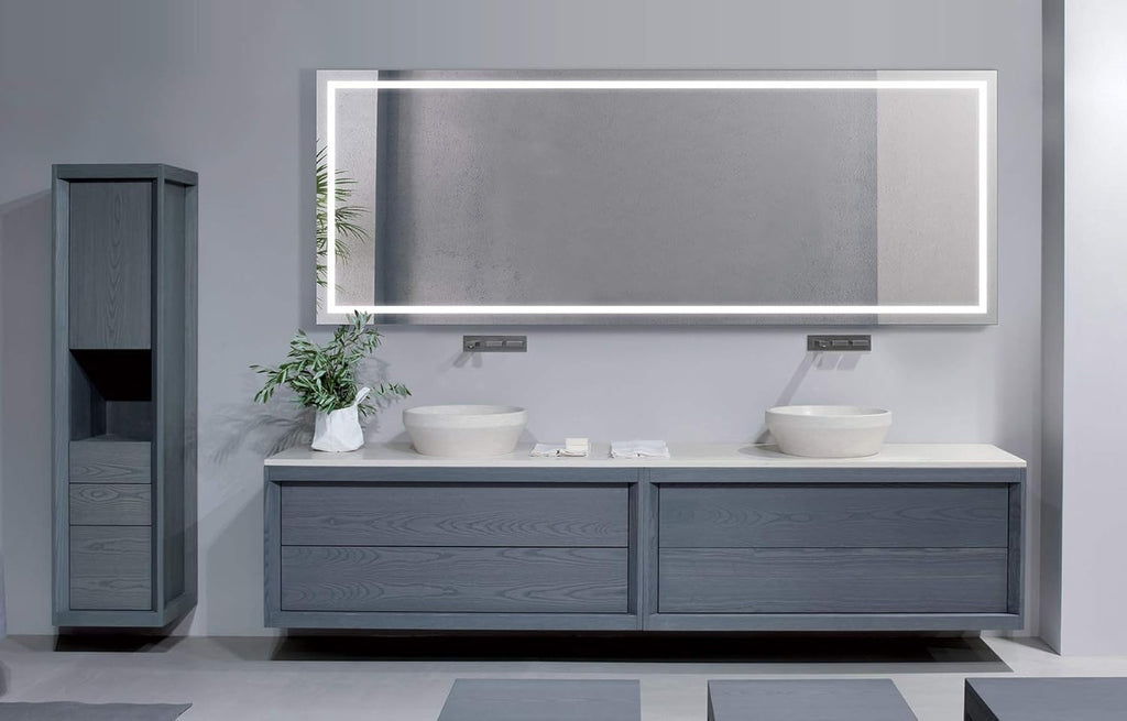 Krugg | Large 96 Inch X 36 Inch LED Bathroom Mirror | Lighted Vanity Mirror Includes Defogger | Wall Mount Vertical or Horizontal Installation |