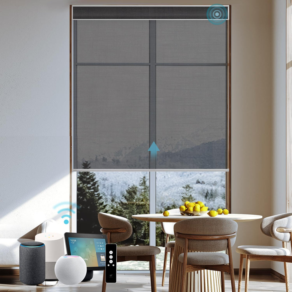 SmartWings Motorized Light Filtering Roller Shades 60% Blackout Work with Matter Homekit Alexa Z-Wave ZigBee SmartThings Google, Cordless with Remote Control, Twilight Shadow