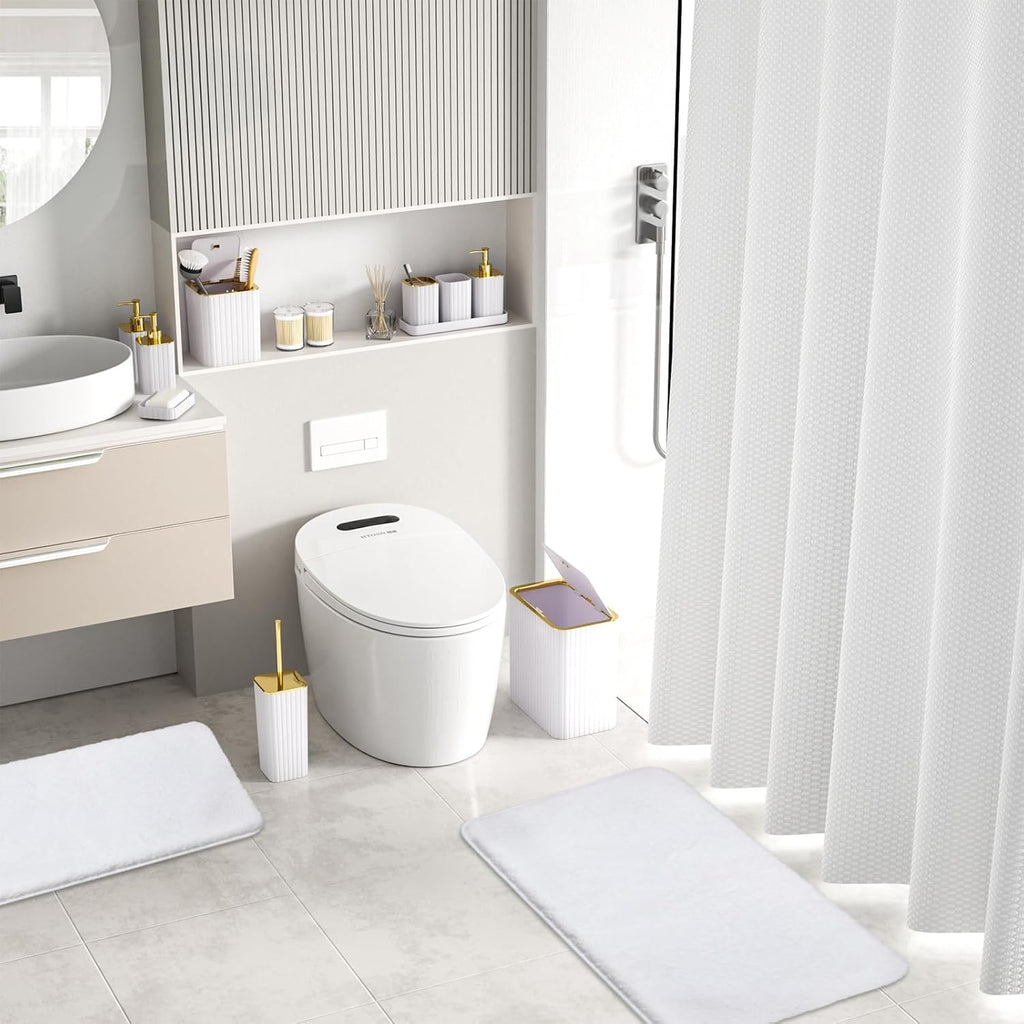 Bathroom Accessory Set - Bathroom Set, 27PC Bathroom Accessories Set, White Bathroom Sets with Shower Curtain and Rugs, Mini Trash Can, Toilet Brush, Trash Can & Soap Dispenser