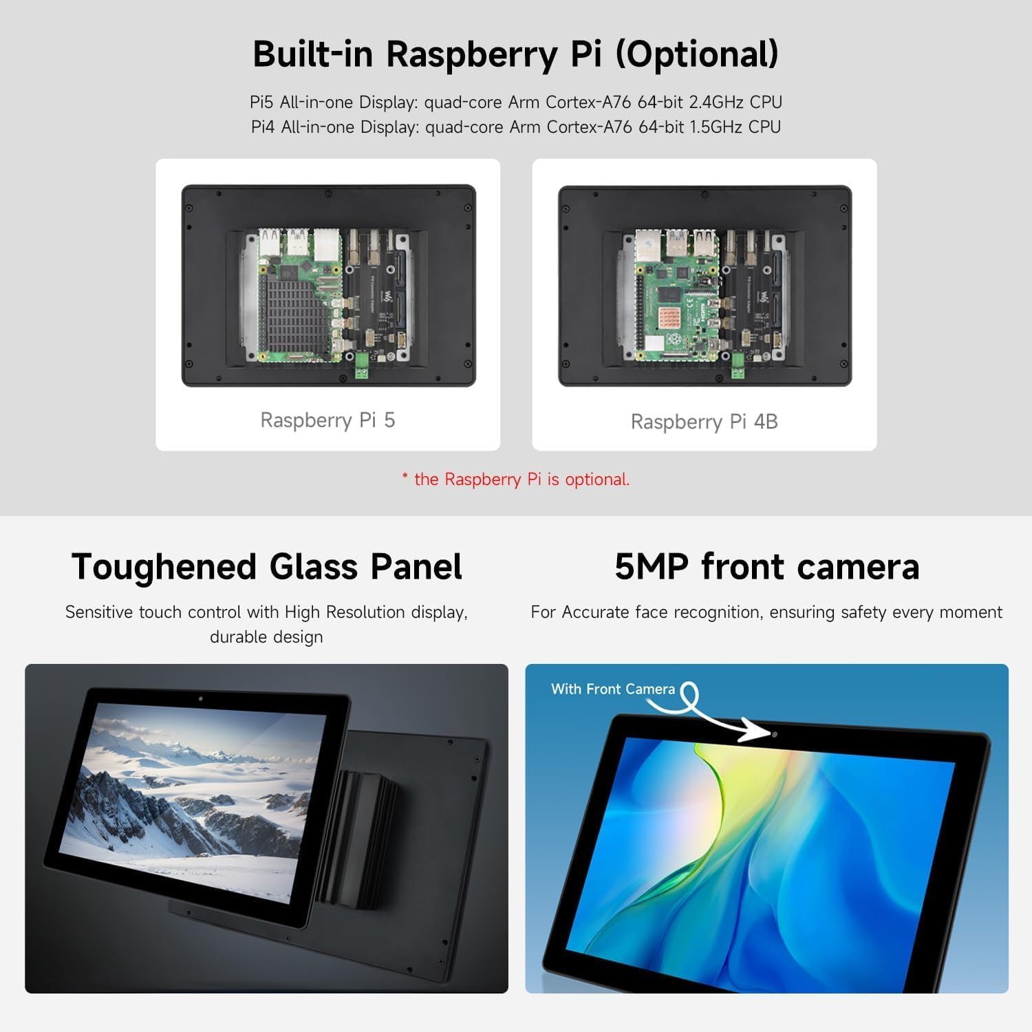 Industrial HMI All-in-one 8inch Touch Display Compatible with Raspberry Pi (Not Included), Supports Dual 4K HDMI Output, 10-Point Touch, Aluminum Alloy Case (RPI-HMI-080D-ACCE)