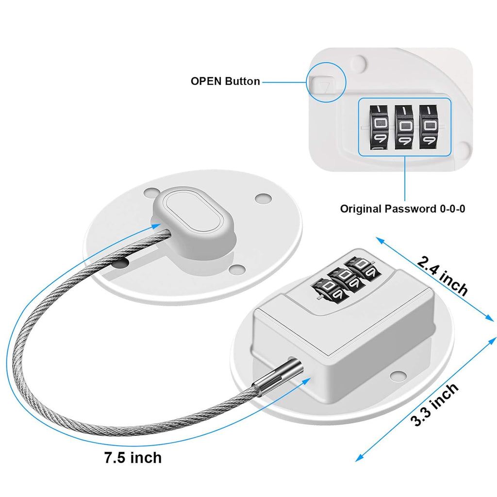 Refrigerator Lock - Heavy Duty Combination Fridge Lock, Child Proof Cabinet Locks,No Keys Needed(White- 3 Pack)