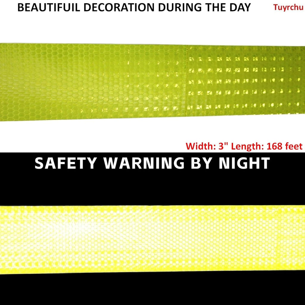 Fluorescent Yellow Reflective Tape Outdoor Waterproof 3 inch Wide, High Visibility Warning Safety Industrial Marking Tape (168 feet)