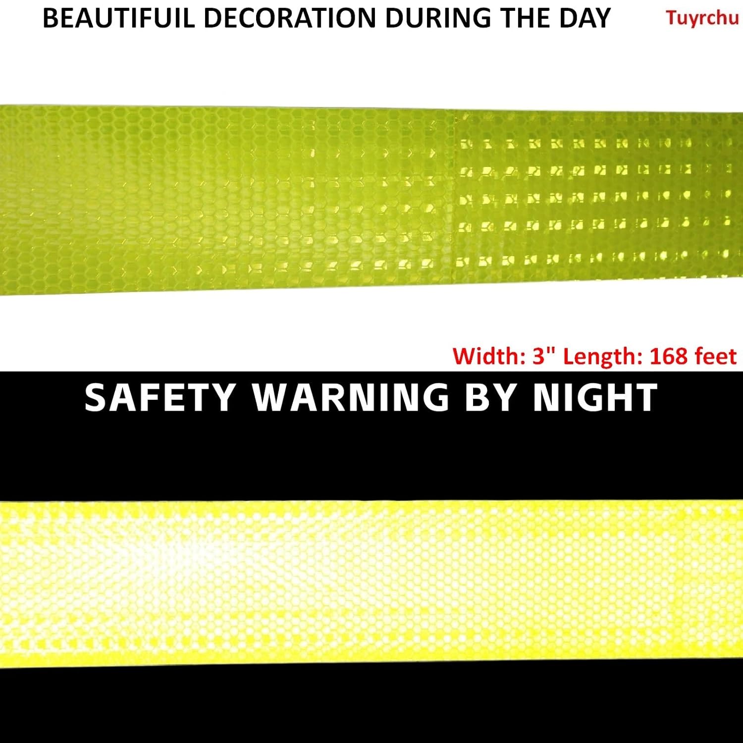 Fluorescent Yellow Reflective Tape Outdoor Waterproof 3 inch Wide, High Visibility Warning Safety Industrial Marking Tape (168 feet)