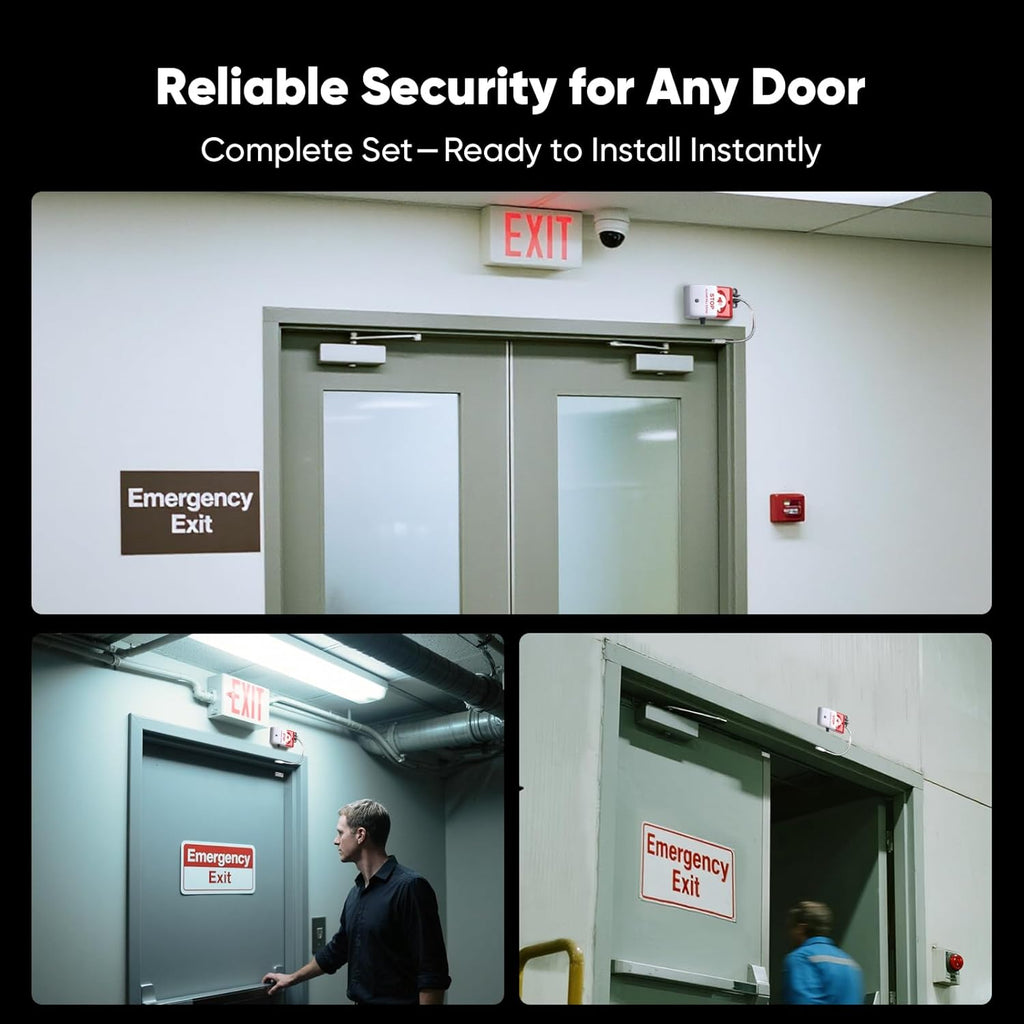 Exit Stopper Door Alarm with 110dB Siren,Commercial Emergency Exit Security Device,Battery Powered Magnetic Sensor, Easy Installation,Ideal for Warehouse,Office,Retail,Industrial Exit Safety