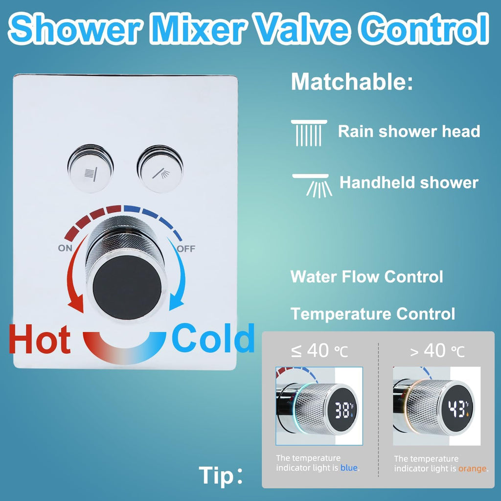 Digital Display Shower Valve Shower Valve 2 Way Shower Diverter Valve Shower Mixing Valve Can Use All the Time Polished Chrome