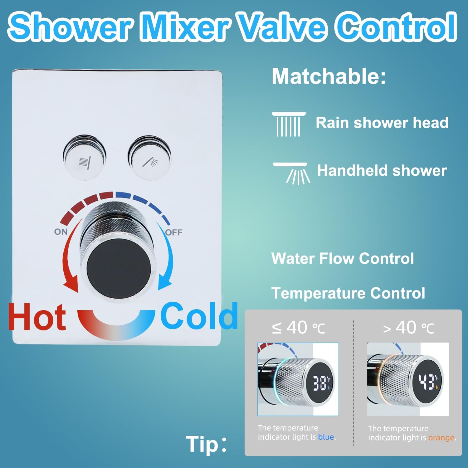Digital Display Shower Valve Shower Valve 2 Way Shower Diverter Valve Shower Mixing Valve Can Use All the Time Polished Chrome