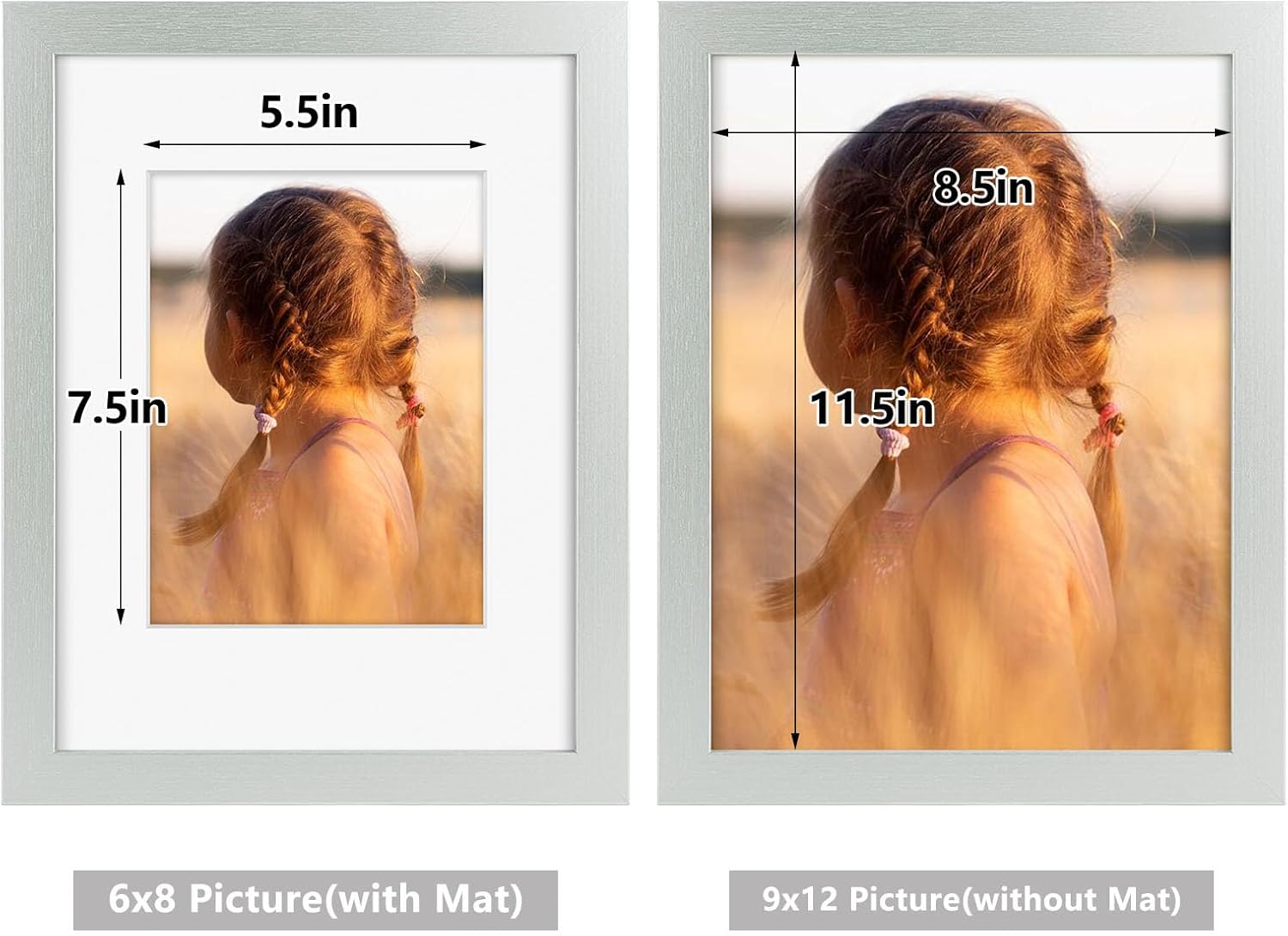 Golden State Art, 9x12 Picture Frame with Mat for 6x8 - High Definition Glass Wall Mounting Horizontal Vertical Display (Silver, 1 Pack)