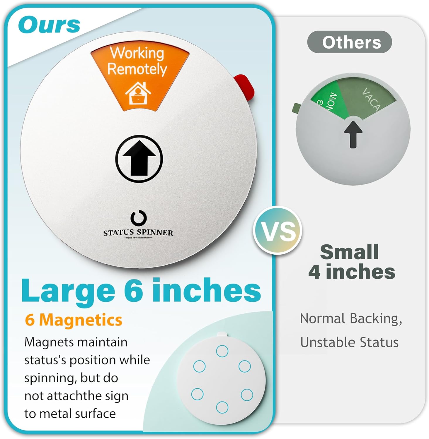 Office Door Signs: 6-in-1 Status Options Including Do Not Disturb, In A Meeting, Working Remotely, Out Of Office, Please Knock, Back Soon - Status Spinner Privacy Signs for Office and Home Use