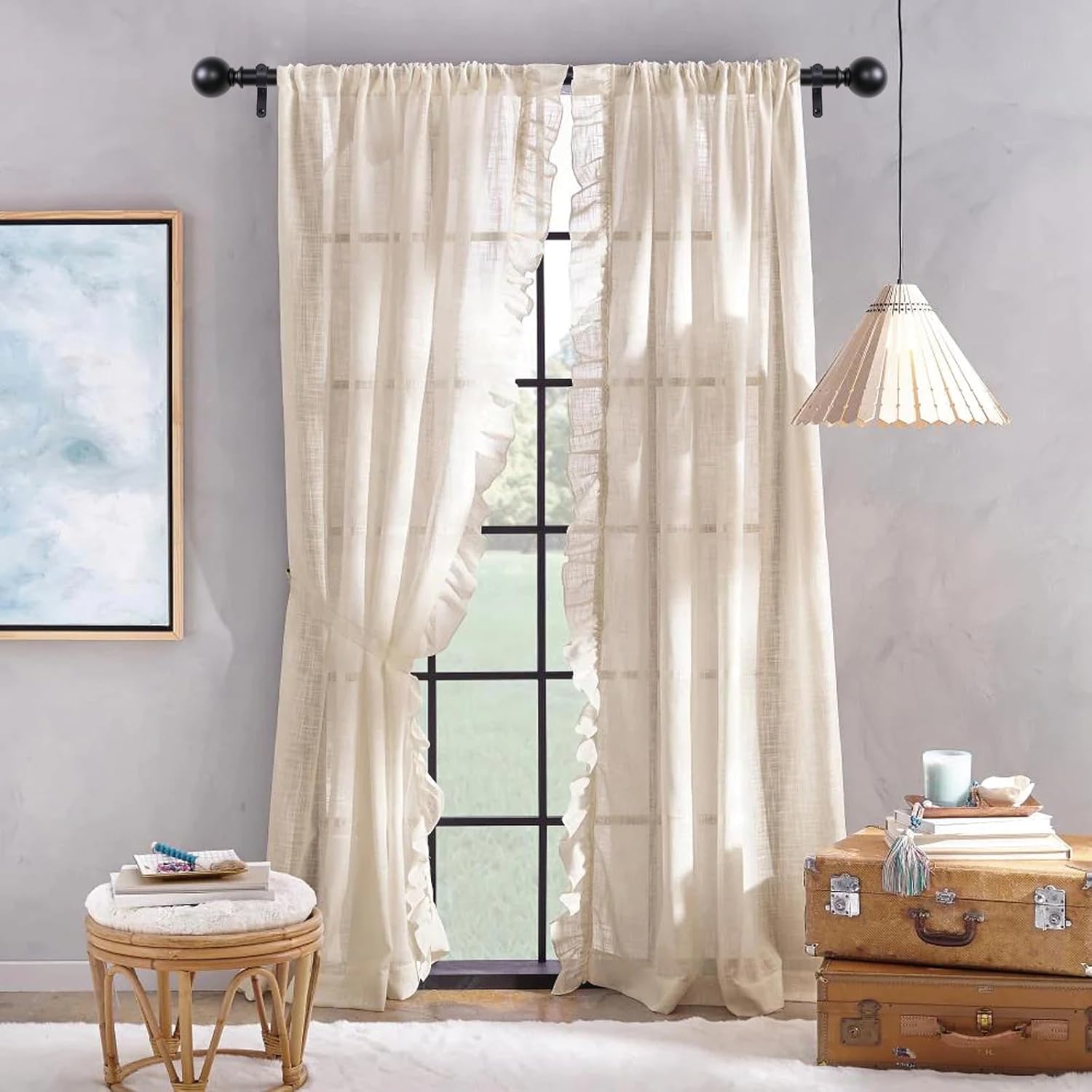 Curtain Rods for Windows 18 to 88 inches, 1 Inch Modern Metal Drapery Rods, Adjustable Heavy Duty Curtain Pole with Round Finials(18"-88"Black)