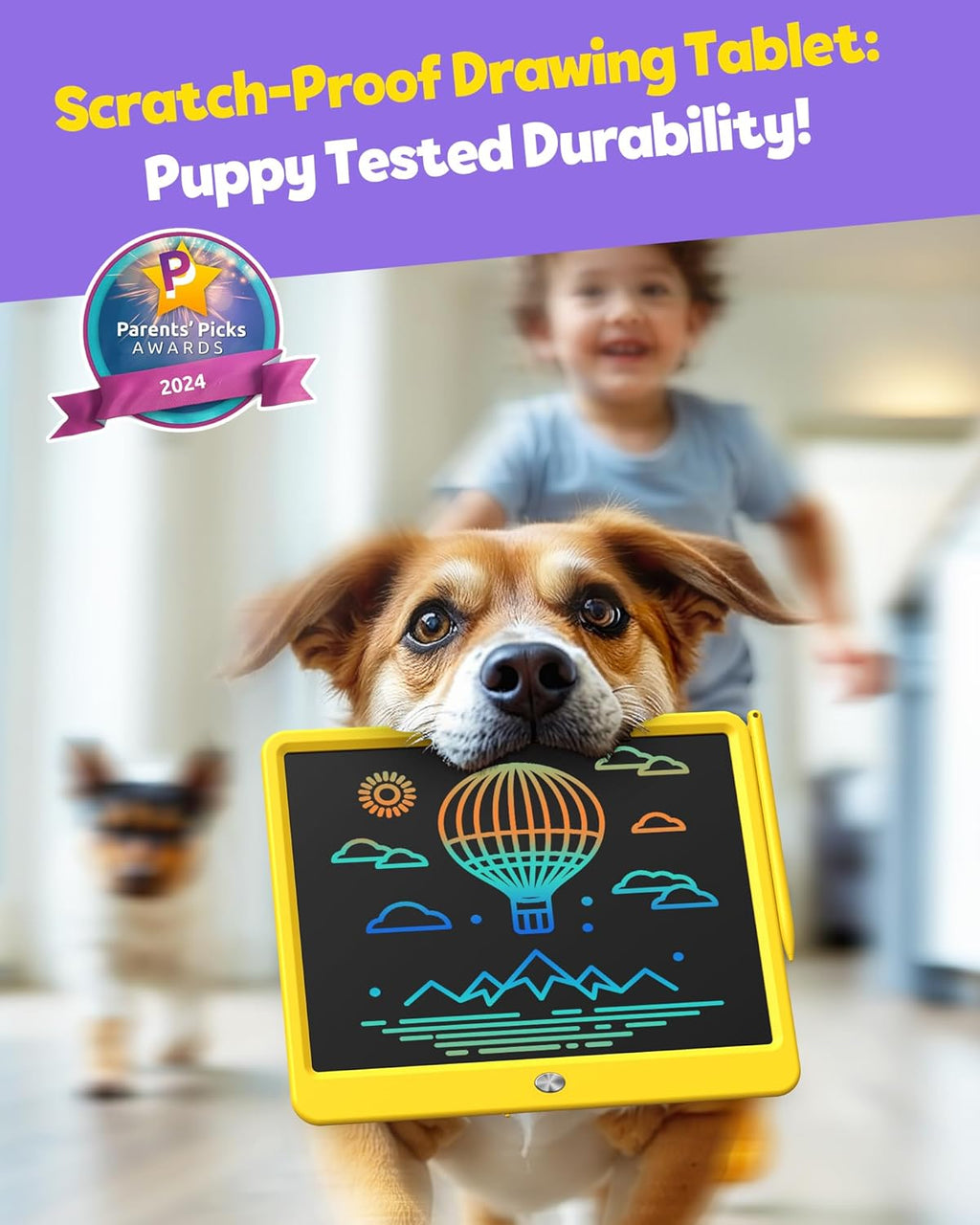 TEKFUN LCD Writing Tablet Doodle Board, 12inch Colorful Drawing Tablet Writing Pad, Kids Travel Essentials, Toddler Toys 6 7 8 Year Old Girls Boys (Yellow)