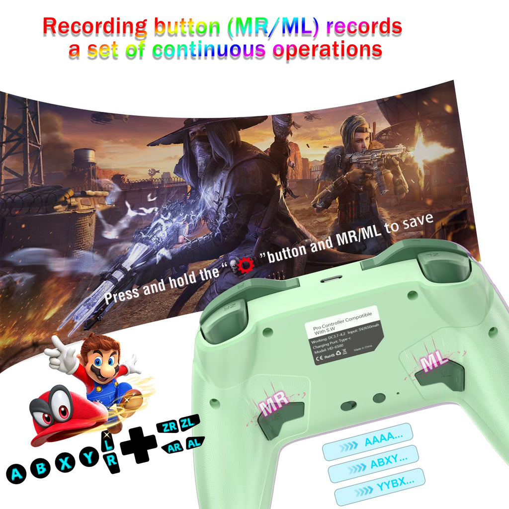 Bluetooth Controller for Switch/Mac/PC/Steam/Mobile Phone/iOS/Android//TV/iPad/Table/Apple Arcade MFi Games, switch pro controller wireless with Adjustable Dual Motion,Turbo,Macros,6-Axis,Wake Up for Black Myth: Wukong (Black) (Purple) (Green)