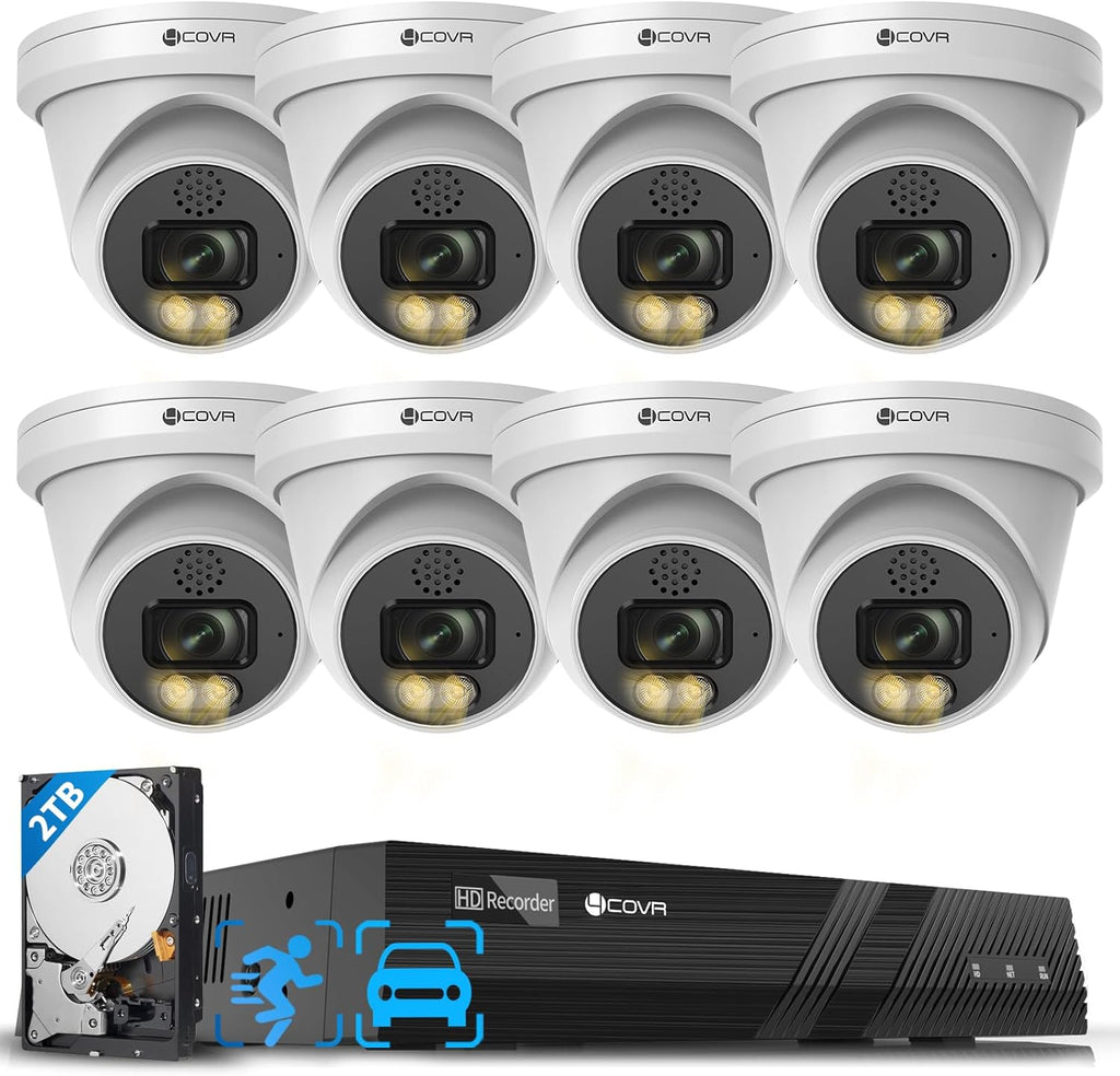 4COVR 4K Home Security Camera System, 2 Way Audio Talk & Smart Color Night Vision, 8X 8MP IP67 PoE IP Dome Camera, 8CH H.265 NVR 2TB HDD, AI Human Vehicle Detection, 24/7 Recording, LY97KA8M0808