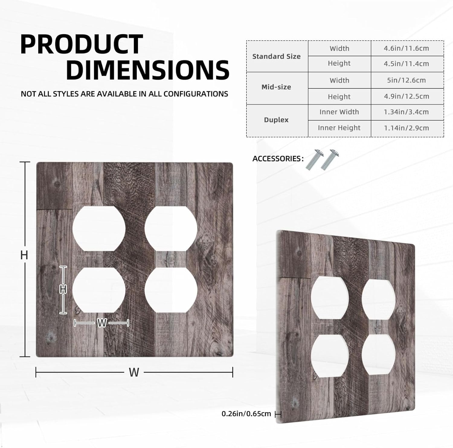 Outlet Covers Rustic Dark Grey Wood Retro Country Wooden 2 Gang Double Duplex Decorative Light Switch Covers Electrical Wallplates Socket Faceplate for Farmhouse Cabin Decor