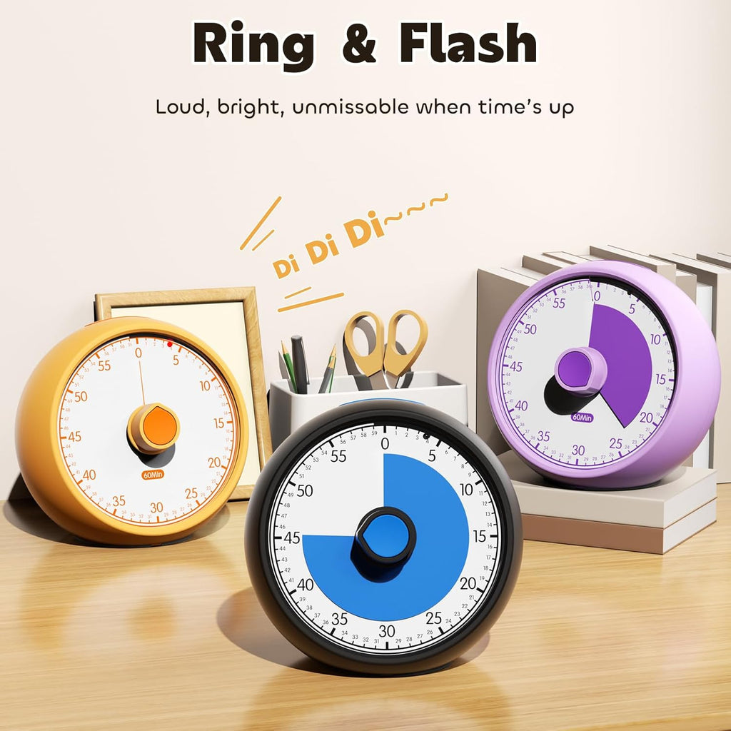 Visual Timer for Kids 60-Minute - Silent Analog Countdown Time Timer with Optional Alarm, Focus Tool for ADHD & Autism, Time Management for Homework, Chores, Office, Kitchen, Teaching & Study Routines