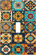Mexican Talavera Ceramic Tile Moroccan Boho Decorative Light Switch Cover 1 Gang Single Toggle Device Electrical Faceplate Switchplates Decorator Outlet Wall Plate for Bathroom Kitchen Decor